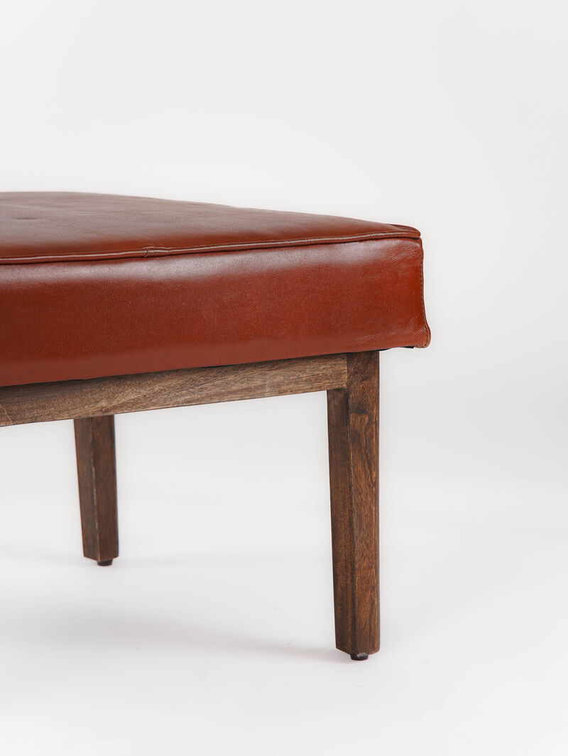 Handmade Eco-Friendly Geometric Buffalo Leather & Wood Black Square Ottomon Stool 24"x24"x16" From BBH Homes