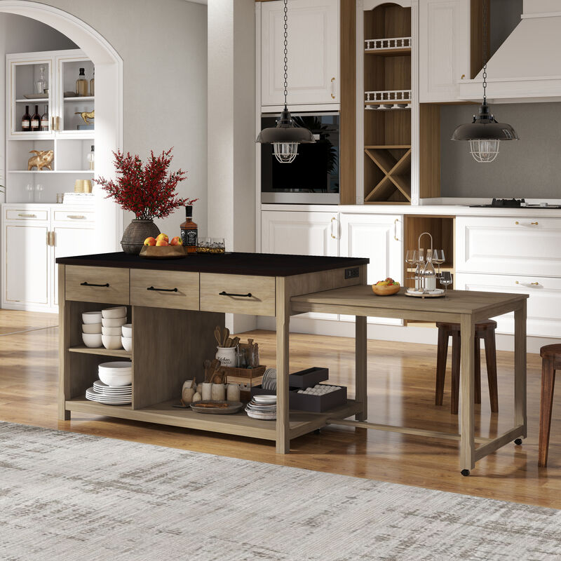 Merax Retro Extendable Kitchen Island with Storage