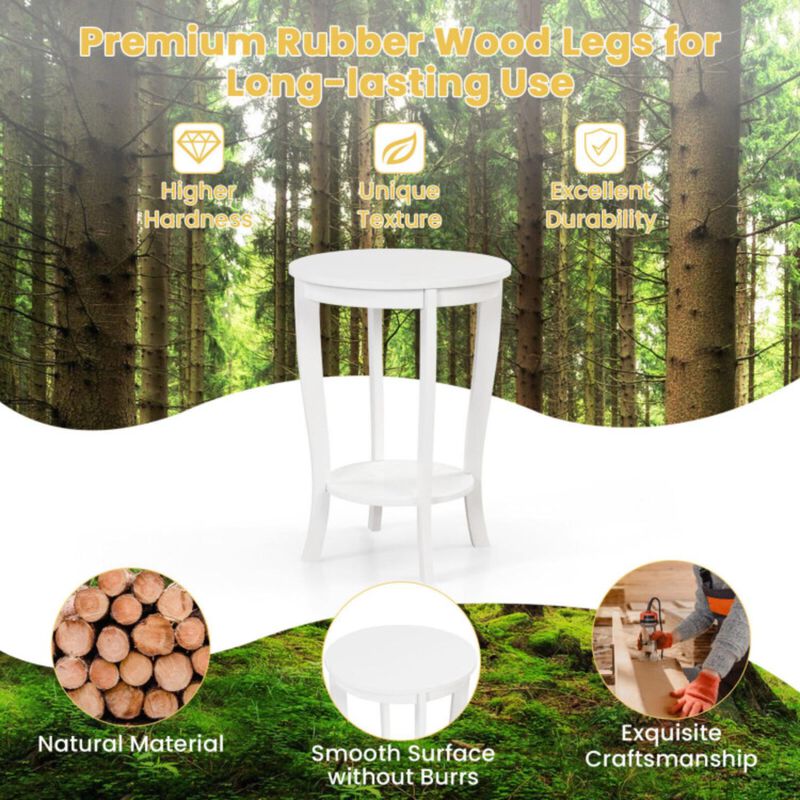 Hivvago  2-tier Round End Table with Solid Wood Legs