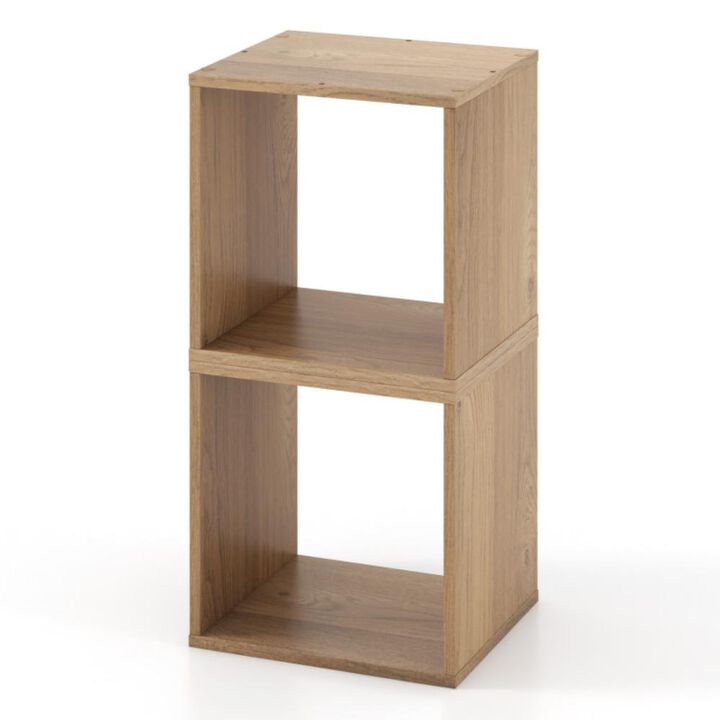 Hivvago 2 Cubes Stackable Bookcase for Living Room and Study-Natural