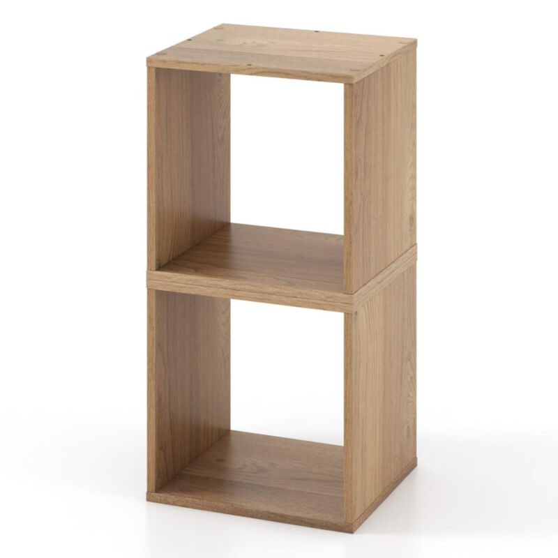 Hivvago 2 Cubes Stackable Bookcase for Living Room and Study-Natural