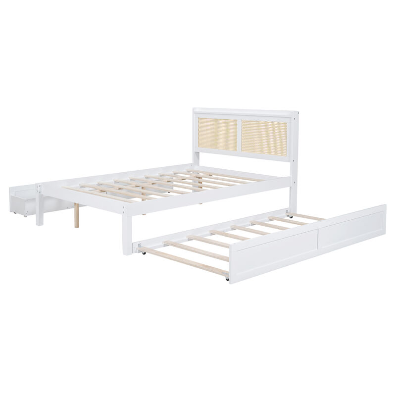 Merax Platform Bed Frame with Rattan Headboard