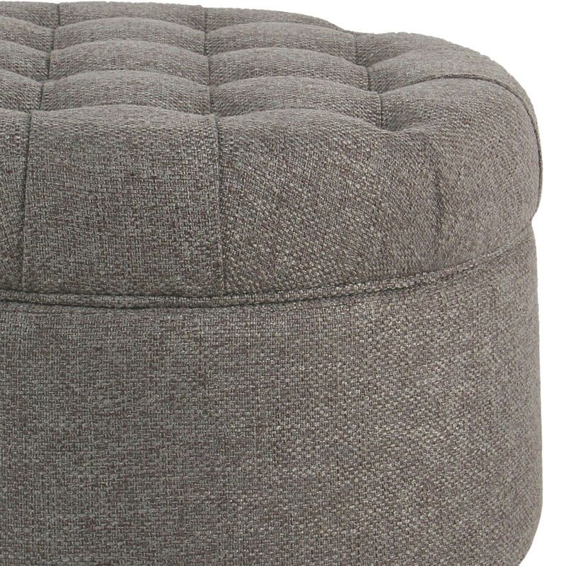 Fabric Upholstered Wooden Ottoman with Tufted Lift Off Lid Storage, Dark Gray - Benzara