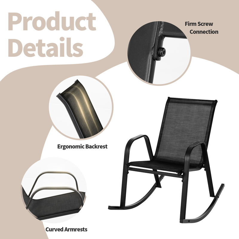 Set of 2 Metal Patio Rocking Chair with Breathable Seat Fabric
