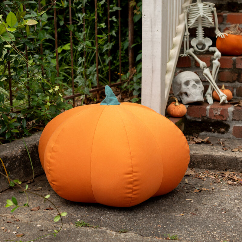 Jaxx Pumpkin Pouf - Luxurious Ottoman for Fall & Halloween Décor - Indoor/Outdoor Sunbrella Tangerine