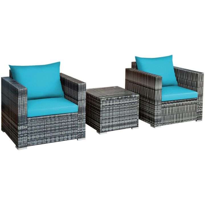 Hivvago 3 Pieces Patio Rattan Furniture Bistro Sofa Set with Cushioned