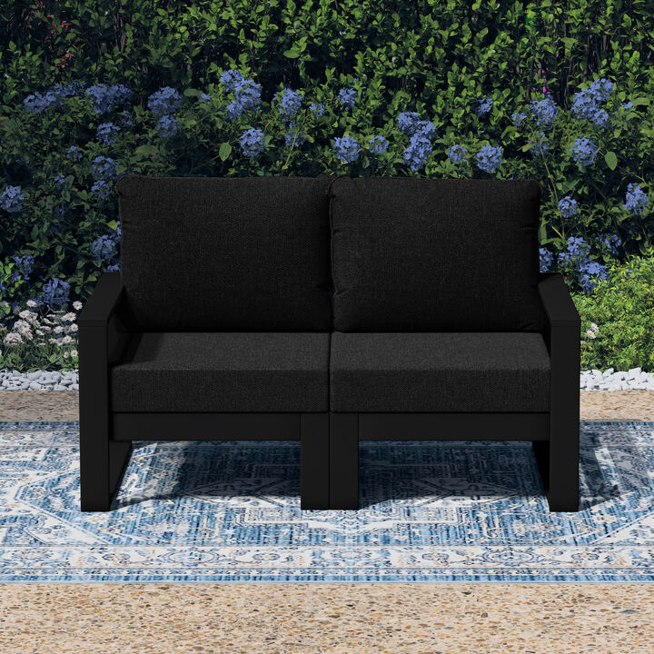 WestinTrends Outdoor HDPE All-Weather Modern Patio Loveseat with Waterproof Cushions