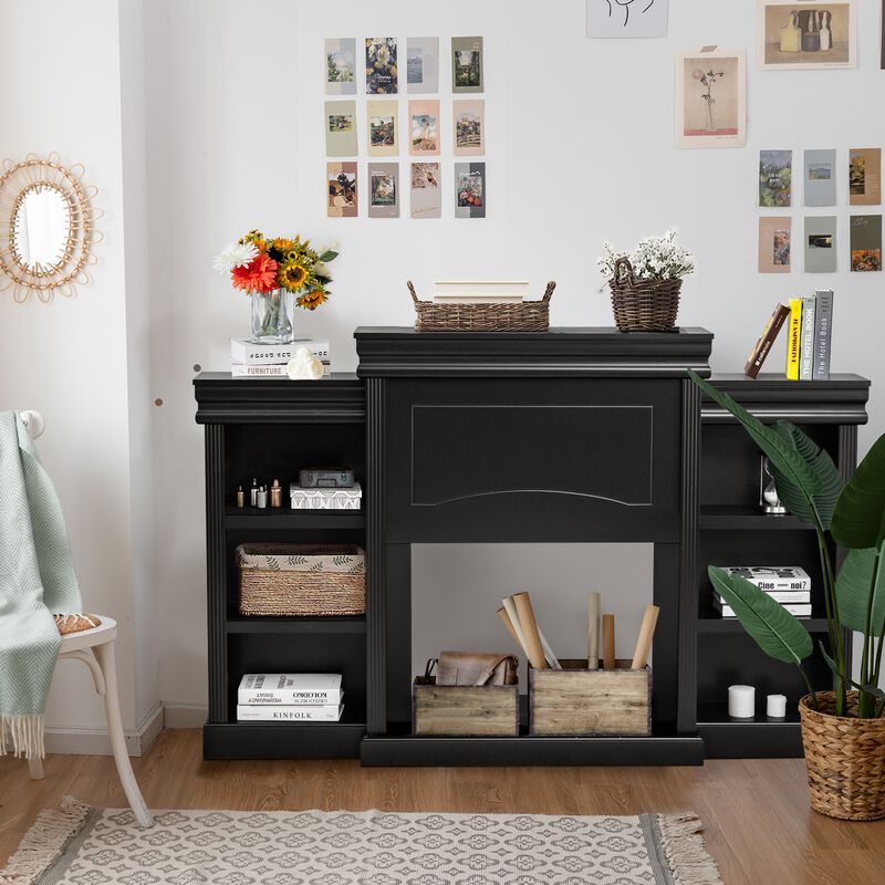 Modern Fireplace Media Entertainment Center with Bookcase