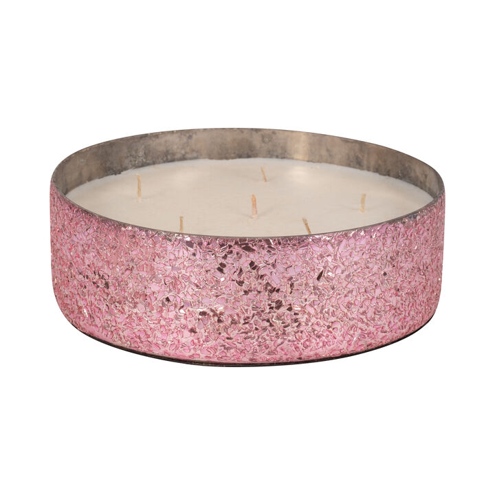 8" Pink Glass Bowl Candle, 49oz