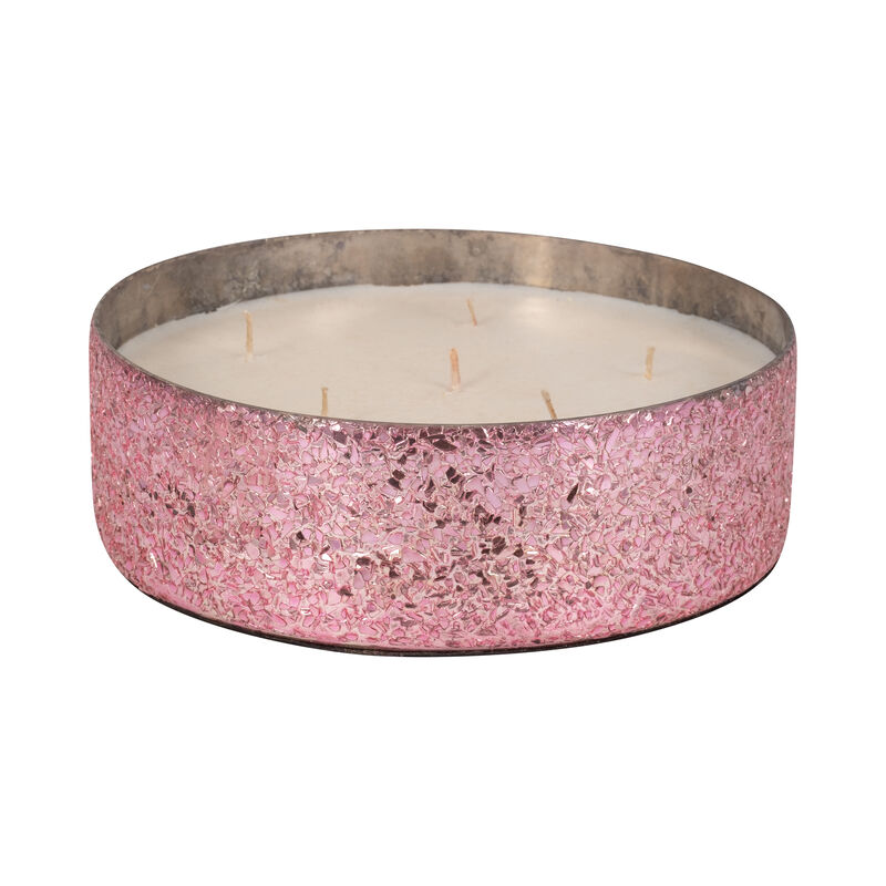 8" Pink Glass Bowl Candle, 49oz