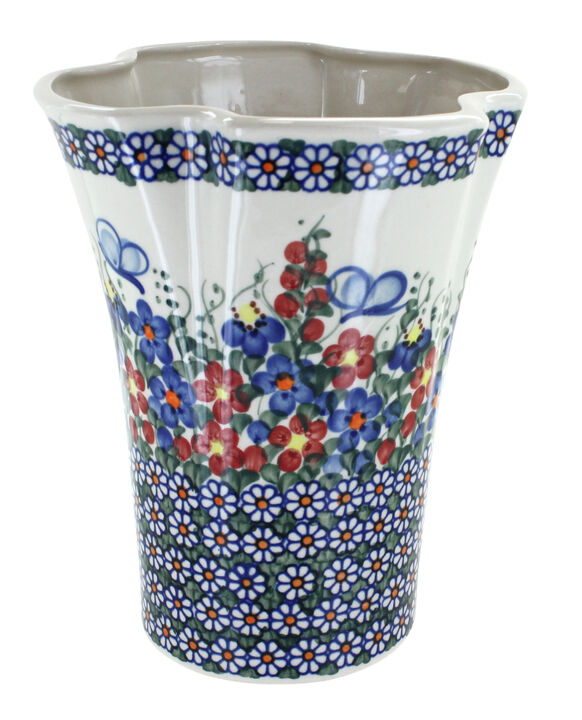 Blue Rose Polish Pottery Poinsettia Vase