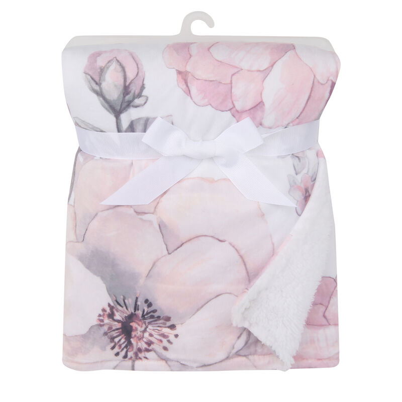 Lambs & Ivy Botanical Baby Watercolor Floral Pink Fleece Baby Blanket