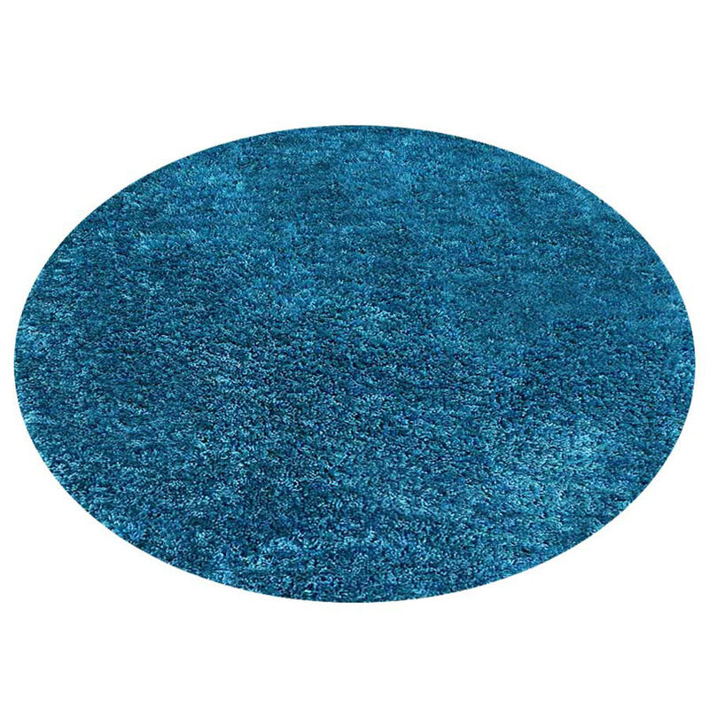 RUGSOTIC CARPETS HAND TUFTED SHAG POLYESTER ECO-FRIENDLY AREA RUGS  - 8'x8', Round, Turquoise, Solid Plain Design, High Pile Thick Handmade Anti Skid Area Rugs for Living Room, Bed Room K00111