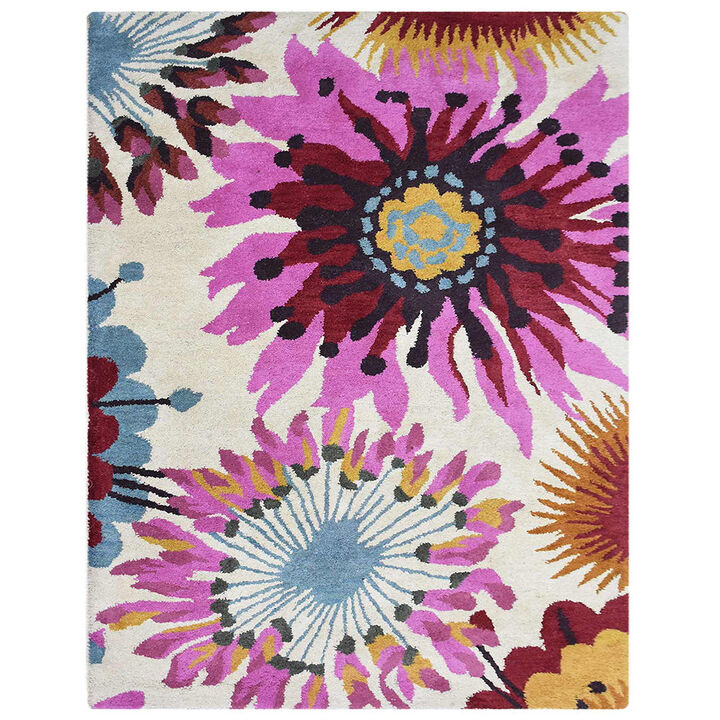 RUGSOTIC CARPETS HAND TUFTED WOOL ECO-FRIENDLY AREA RUGS  - 10'x13', Rectangle Shape, Cream, Floral Modern Design, High Pile Thick Handmade Anti Skid Area Rugs for Living Room, Bed Room (K00504)
