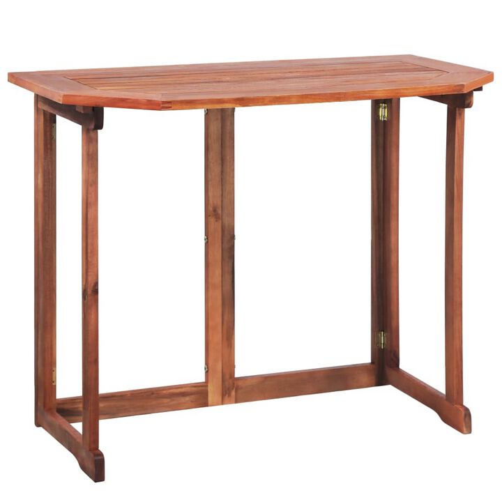 Outdoor Bistro Table, Foldable Design, 35 Inch Brown Solid Acacia Wood - Benzara