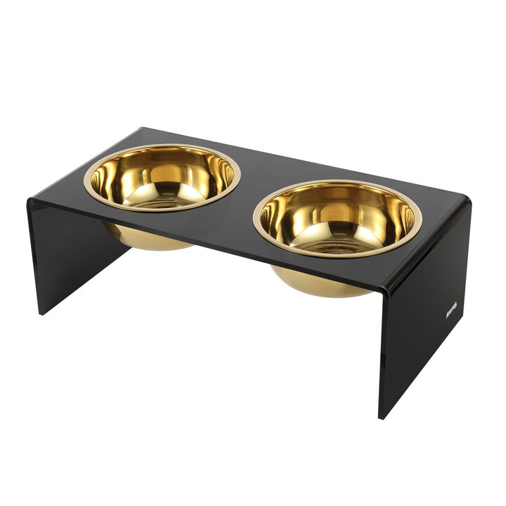 Keaton Medium/Large Modern Lucite Rectangular Elevated Pet Feeder with 2-Stainless Steel Bowls