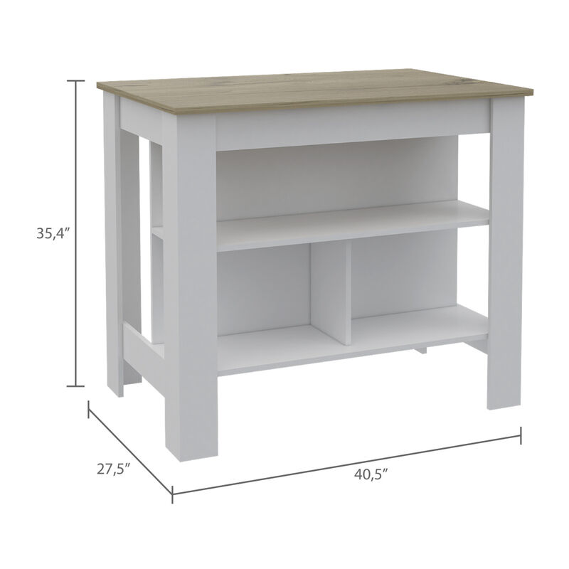 Streamdale Rockaway 3-Shelf Kitchen Island White And Light Oak