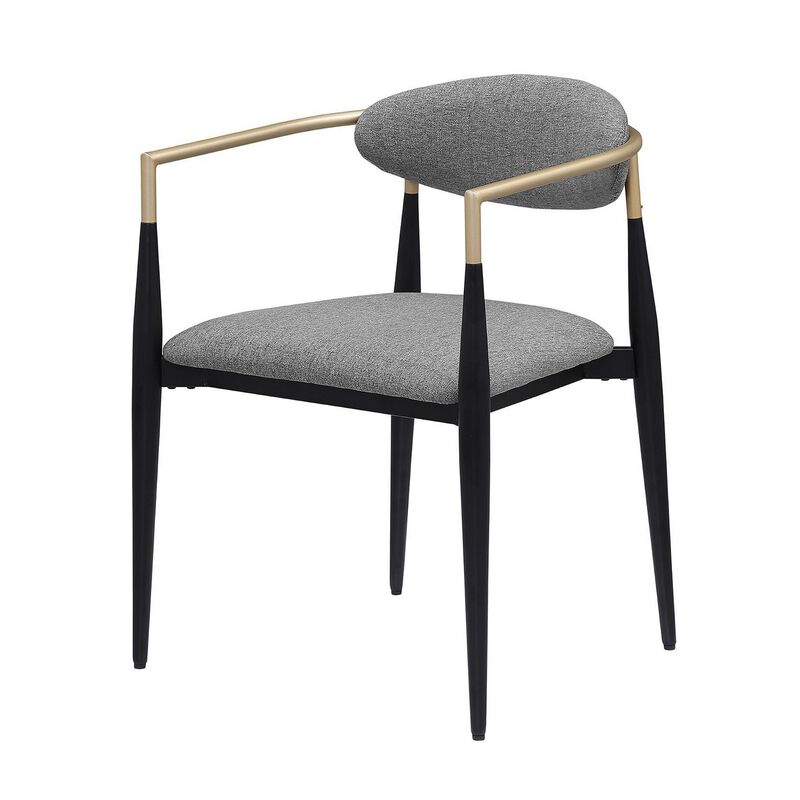 Exis Dining Armchair Set of 2, Modern Gray Fabric, Sleek Black Metal - Benzara