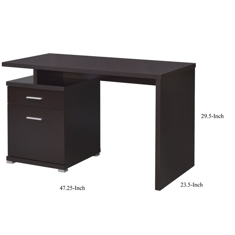 Wooden Contemporary Desk with Cabinet, Brown-Benzara