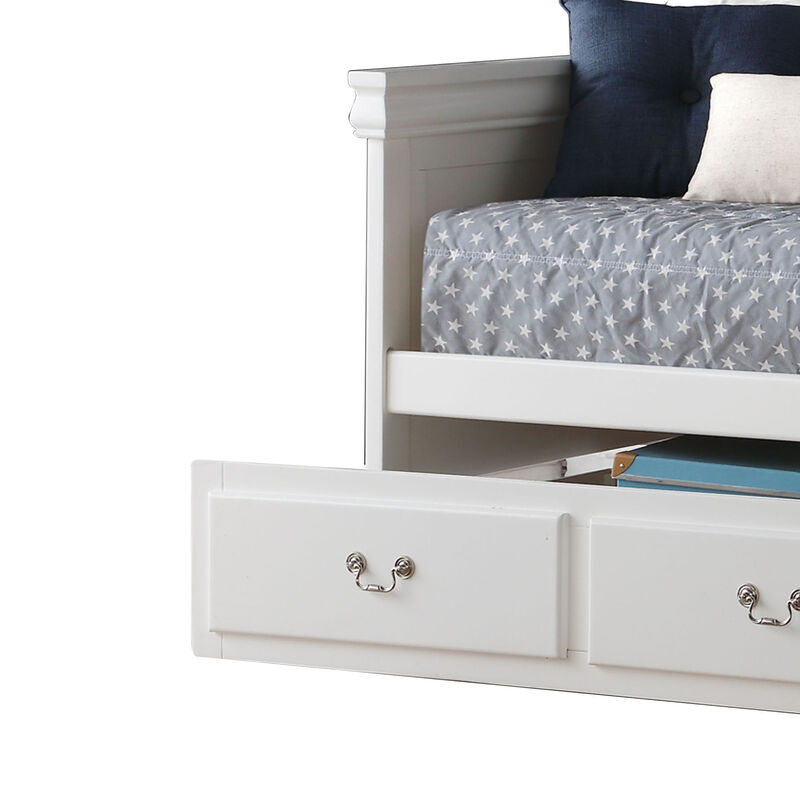 Piya Transitional Wooden Day Bed with Beveled Edges, White-Benzara