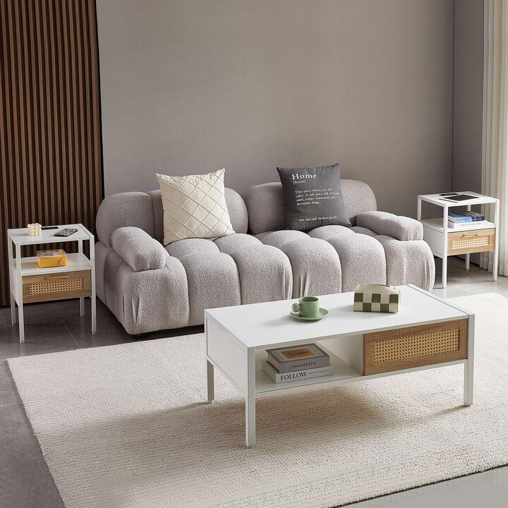Streamdale Modern Rattan End Table with Power and USB Ports