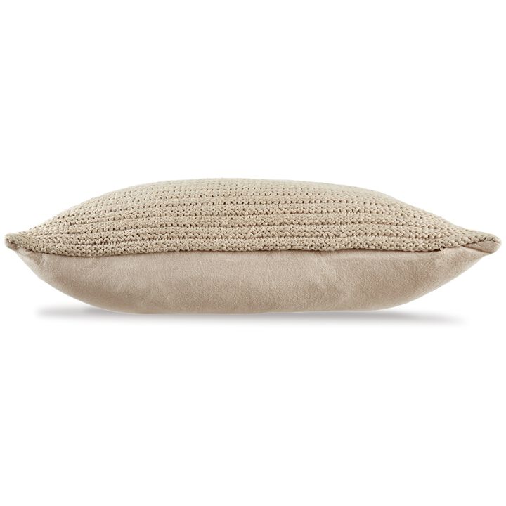 14 x 20 Lumbar Accent Throw Pillow, Ribbed Tan Brown Cotton, Polyfill - Benzara