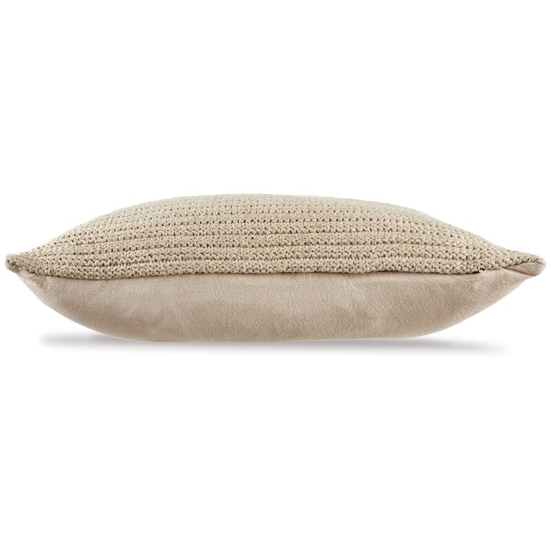 14 x 20 Lumbar Accent Throw Pillow, Ribbed Tan Brown Cotton, Polyfill - Benzara