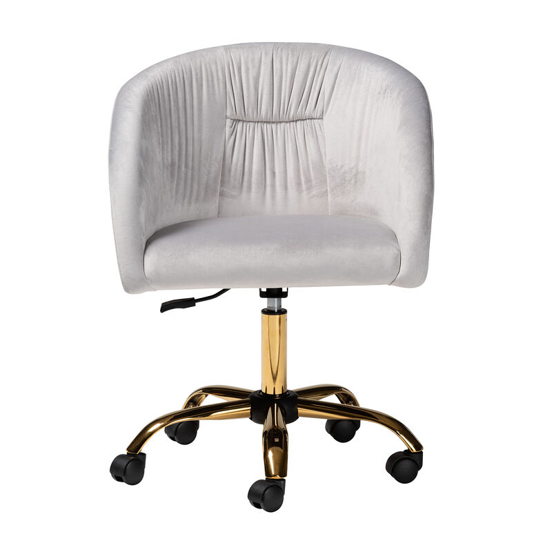Baxton Studio Ravenna and Luxe Blush Pink Velvet Fabric and Gold Metal Swivel Office Chair