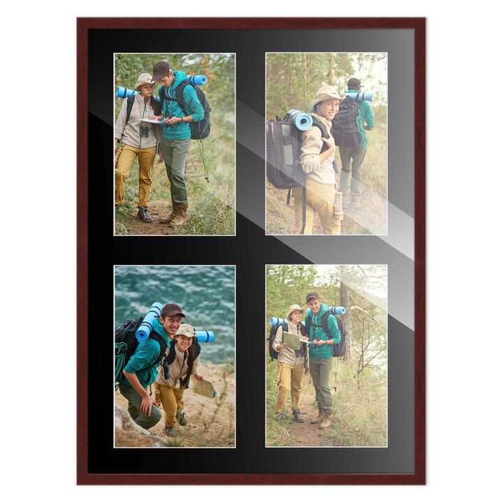 12x16 Wood Collage Frame with Black Mat For 4 5x7 Pictures