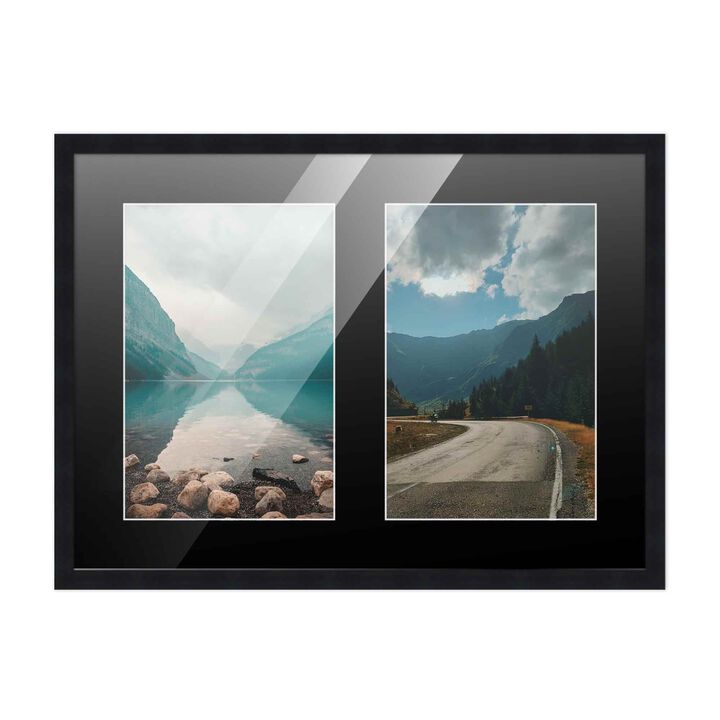 11x14 Wood Collage Frame with Black Mat for 2 5x7 Pictures