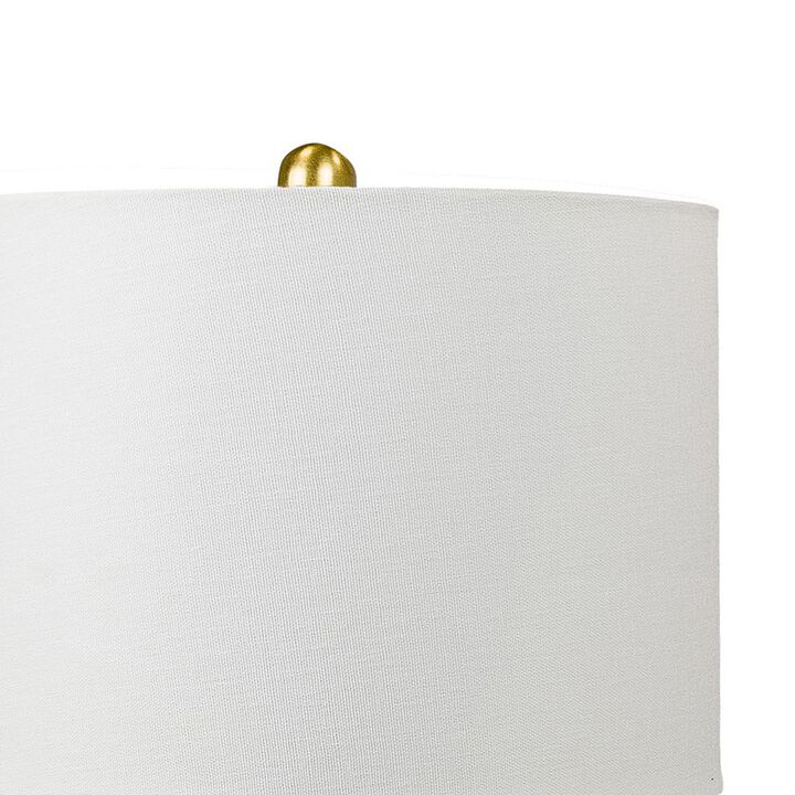 Elma 24 Inch Table Lamp Set of 2, Hourglass Stand, Gold Trim, Glass, White-Benzara