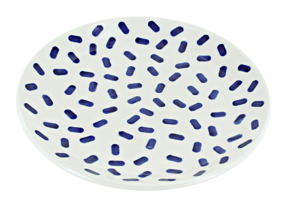 Blue Rose Polish Pottery Grapes Dessert Plate with Cobalt Trim