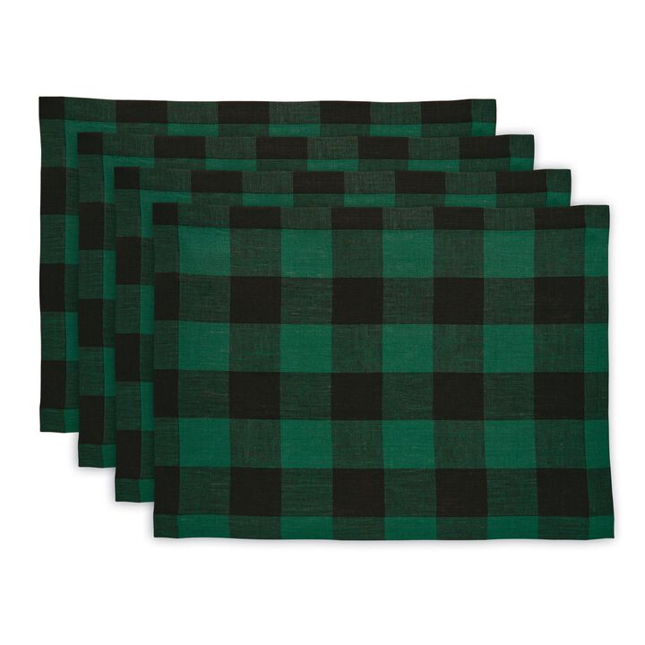 Solino Home 100% Pure Linen 14 x 19 Inch Placemats Set of 4 | Buffalo Check