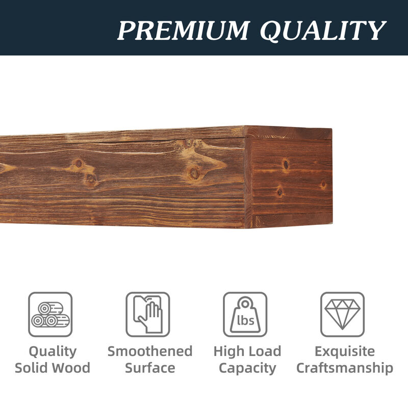 48" Rustic Wood Fireplace Mantel, Wall-Mounted & Floating Shelf For Home Decor