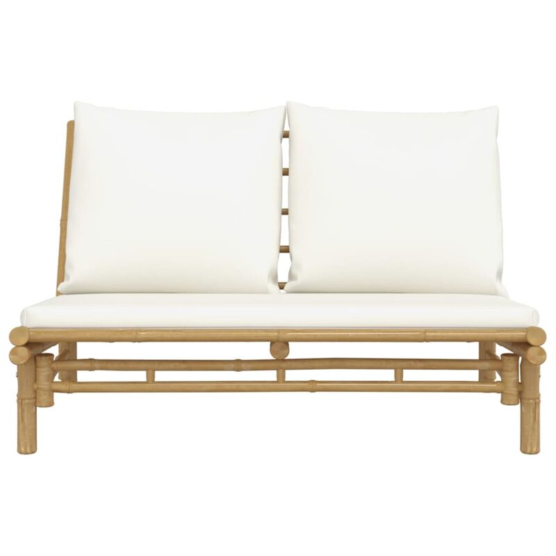 vidaXL Bamboo Patio Bench | with Soft Cream-White Cushions | Outdoor Garden Seat | Robust Construction | Lightweight | Comfortable Seating