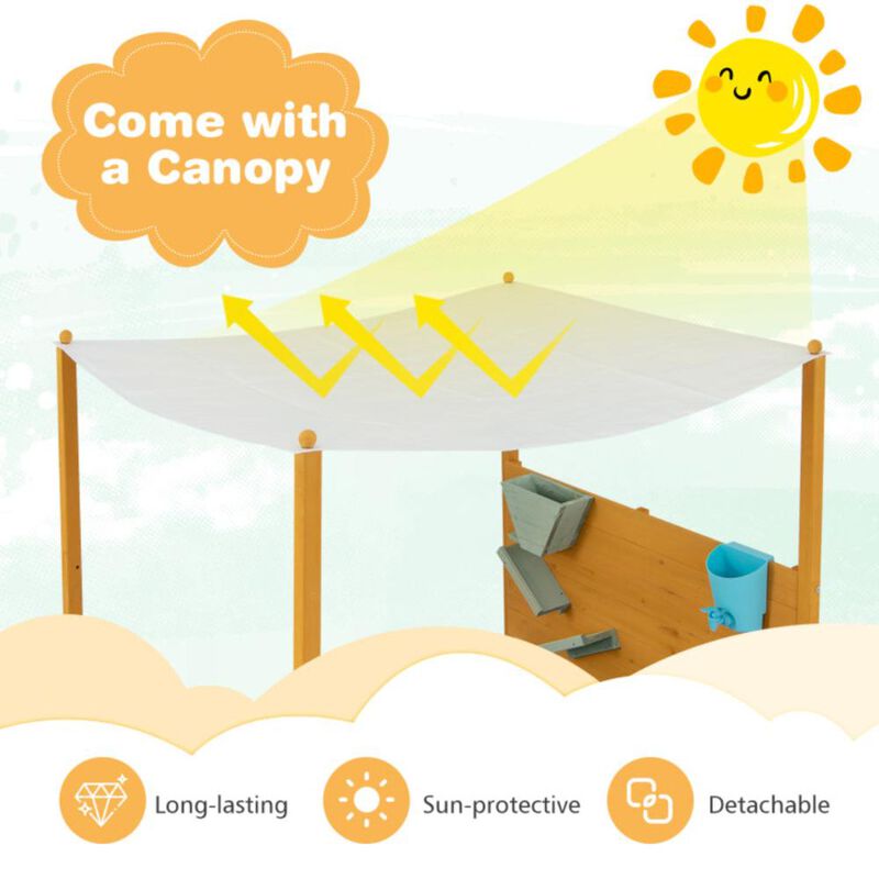 Hivvago Kids Sandbox with Sand Wall w/ Removable Canopy for Kids 3-8 Years Old