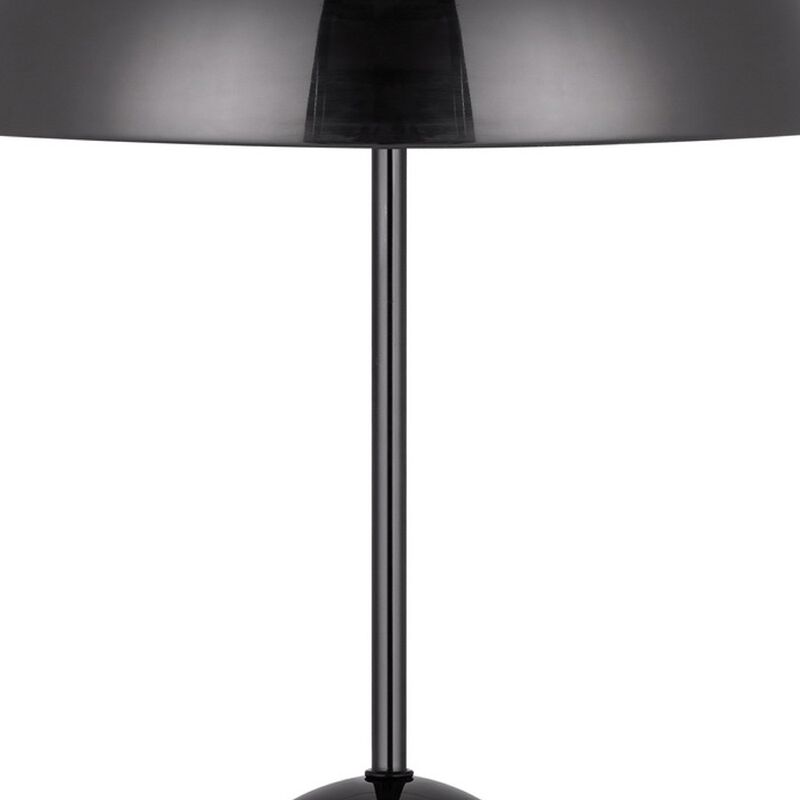 20 Inch Metal Accent Table Lamp Dome Shade, Black-Benzara