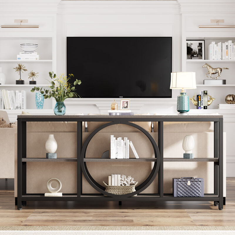 Extra Long Console Table, 70.9 inch Narrow Sofa Tables with 3 Tier Wood Storage Shelves Industrial Metal Frame for Entryway Hallway Living Room Behind Couch