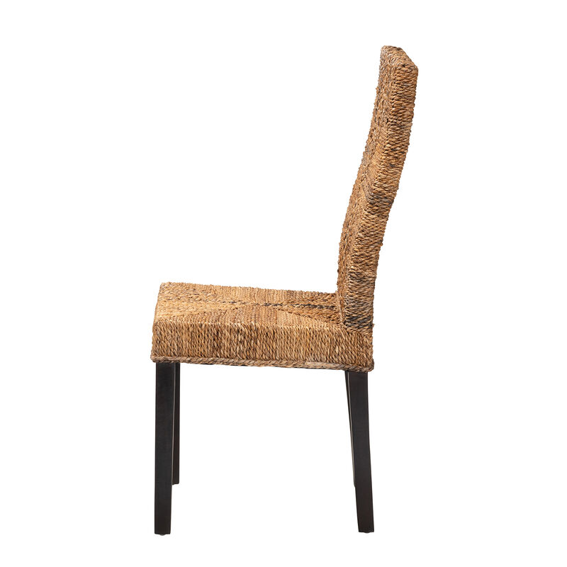 Bali & Pari Laymi Modern Bohemian Dark Brown Mahogany Wood and Seagrass Dining Chair