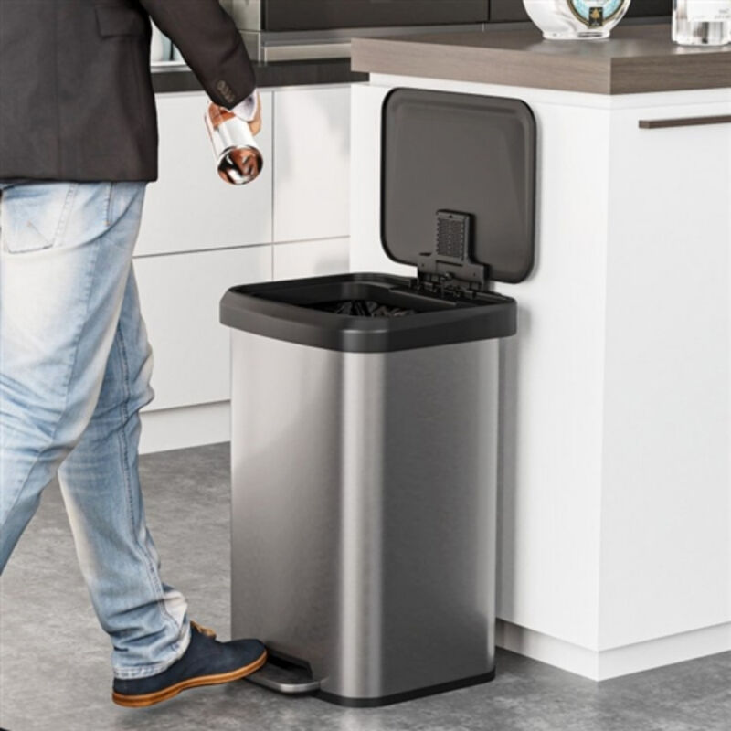 Soft-Close Stainless Steel Step Trash Can – Hands-Free Pedal & Quiet Closing Lid for Kitchen