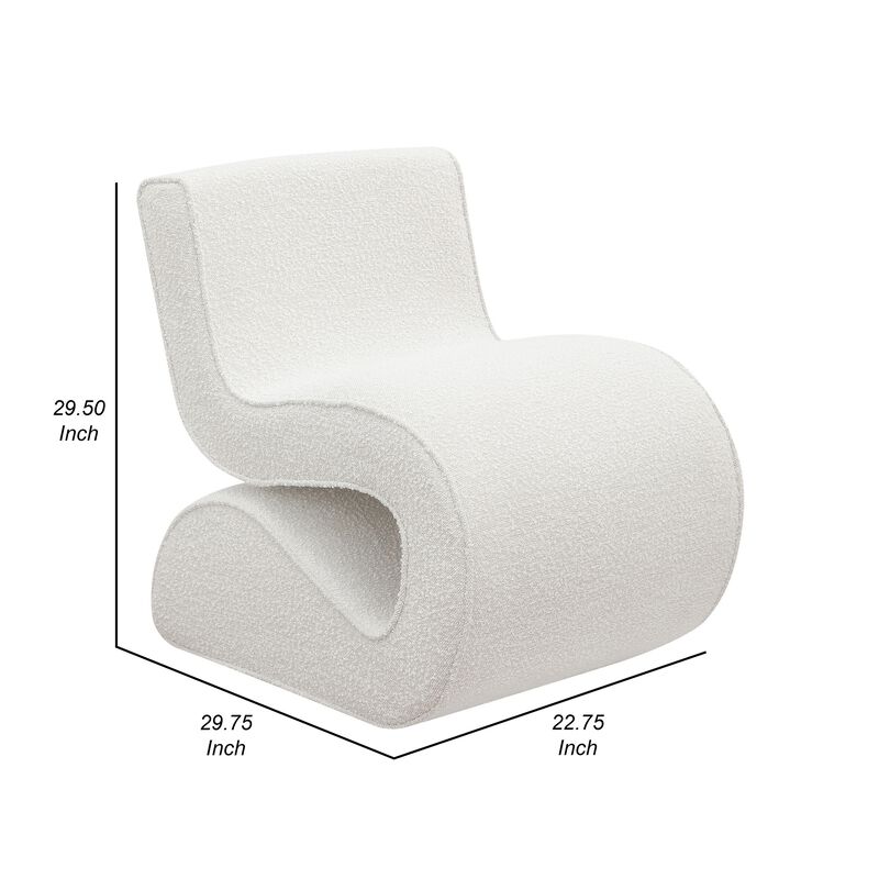 Zea Unique Accent Chair, Modern Curved, White Boucle Upholstery, Metal - Benzara