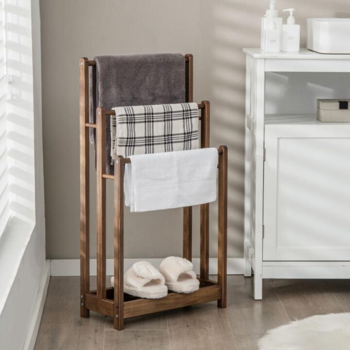 Hivvago Freestanding Towel Rack 3-Bar Hand Towel Drying Stand with Bottom Storage Shelf