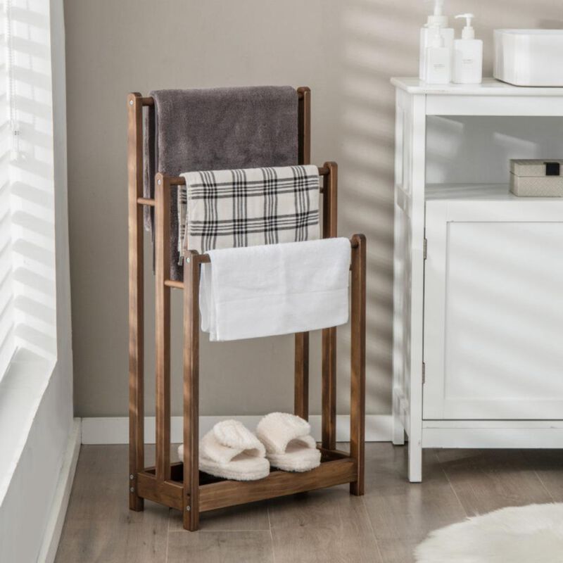 Hivvago Freestanding Towel Rack 3-Bar Hand Towel Drying Stand with Bottom Storage Shelf