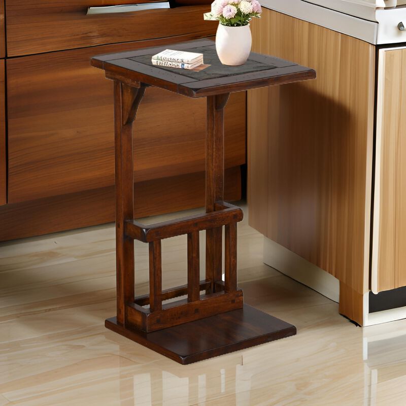 Jenne Sofa Side Table with Magazine Rack, 13 Inch Top, Dark Brown Wood - Benzara