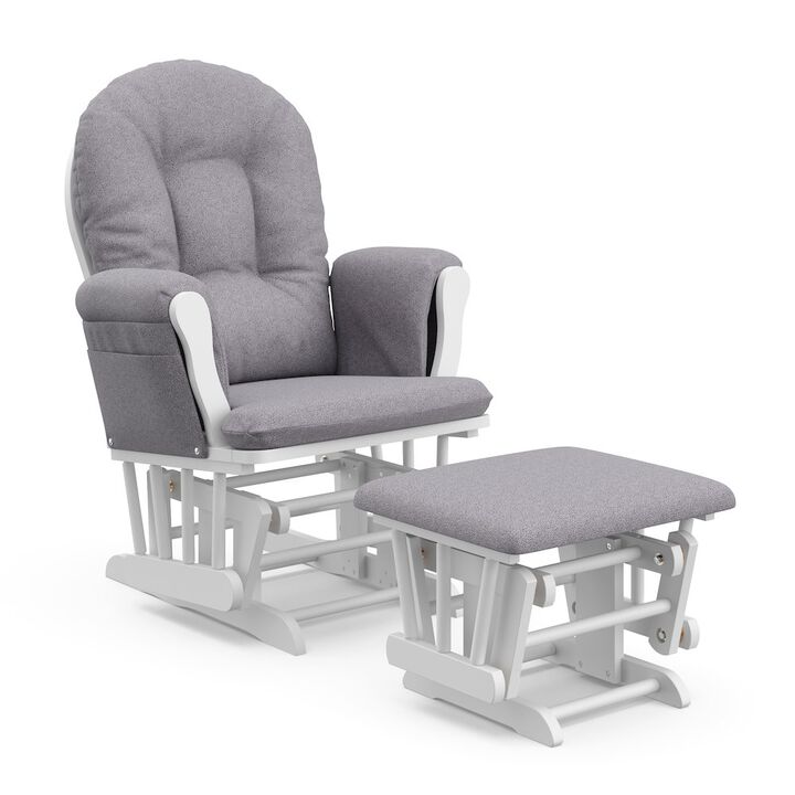 Storkcraft Hoop Glider and Ottoman - White with Gray Swirl