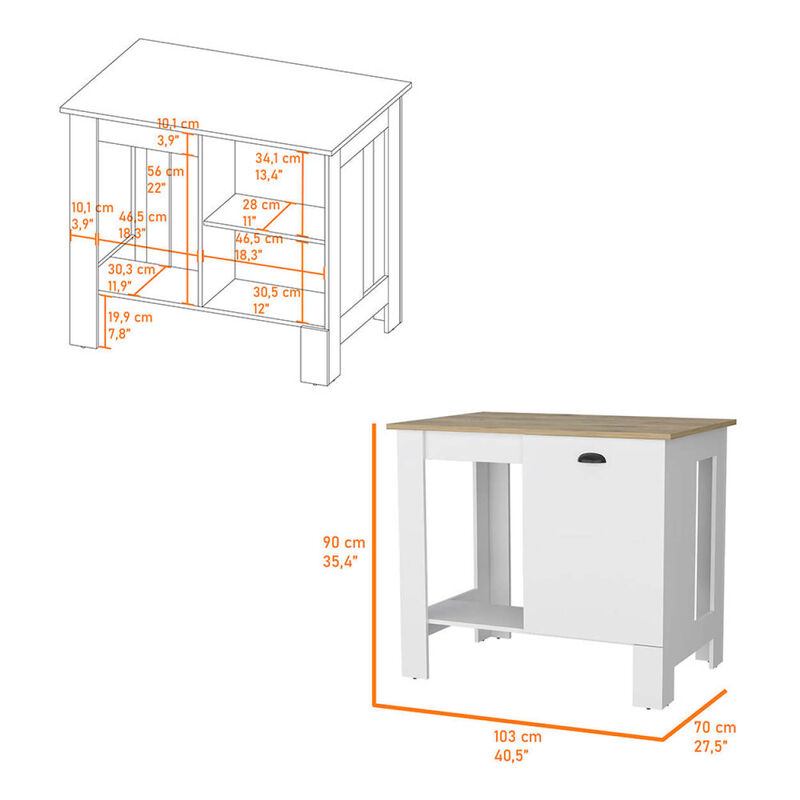 Streamdale Vancouver 1-Door Kitchen Island With Open Shelf White And Macadamia