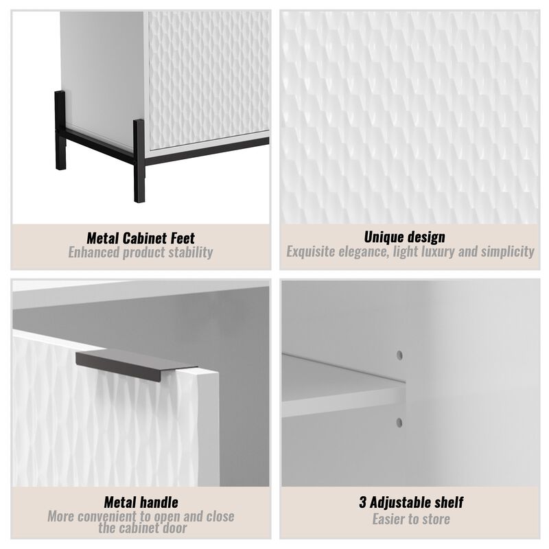 Elegant 3-Door Storage Cabinet with Adjustable Shelves and Geometric Design