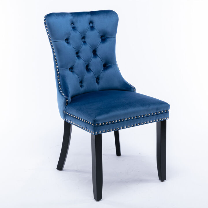 Contemporary Velvet Dining Chairs, Blue, 2-PCS Set