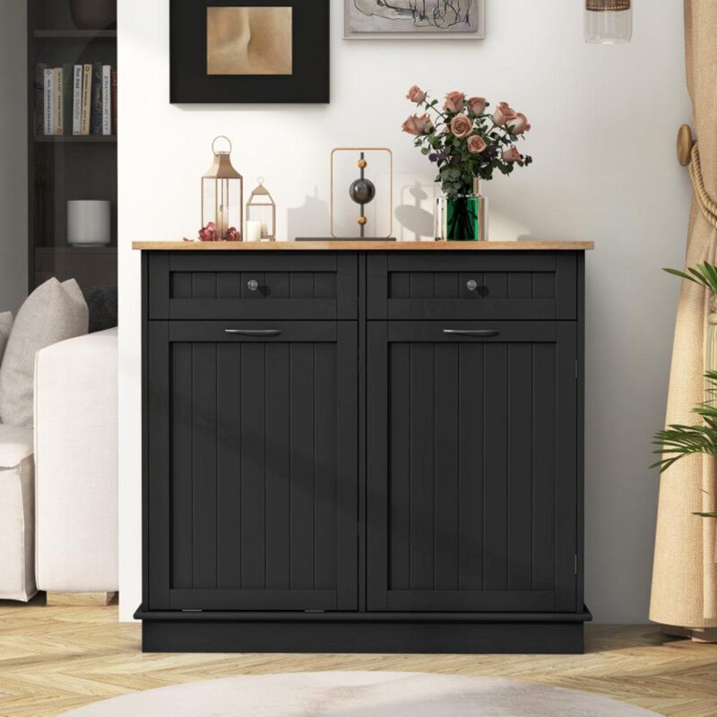 Hivvago Rubber Wood Kitchen Trash Cabinet with Single Trash Can Holder and Adjustable Shelf