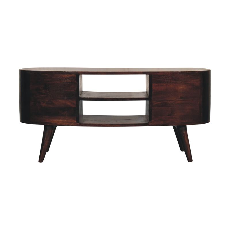 Light Walnut Wave  Solid Wood 4 Drawers Entertainment Unit